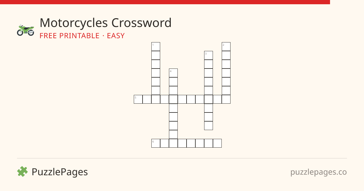 Motorcycles Easy printable crossword preview — free to print from PuzzlePages
