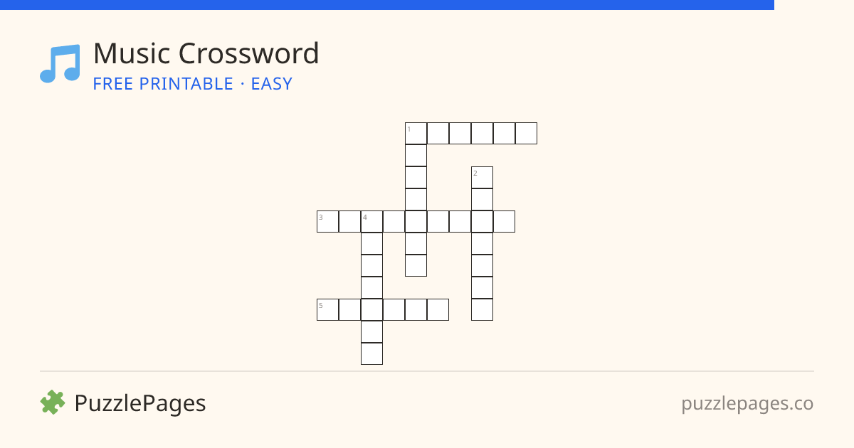 Music Easy printable crossword preview — free to print from PuzzlePages