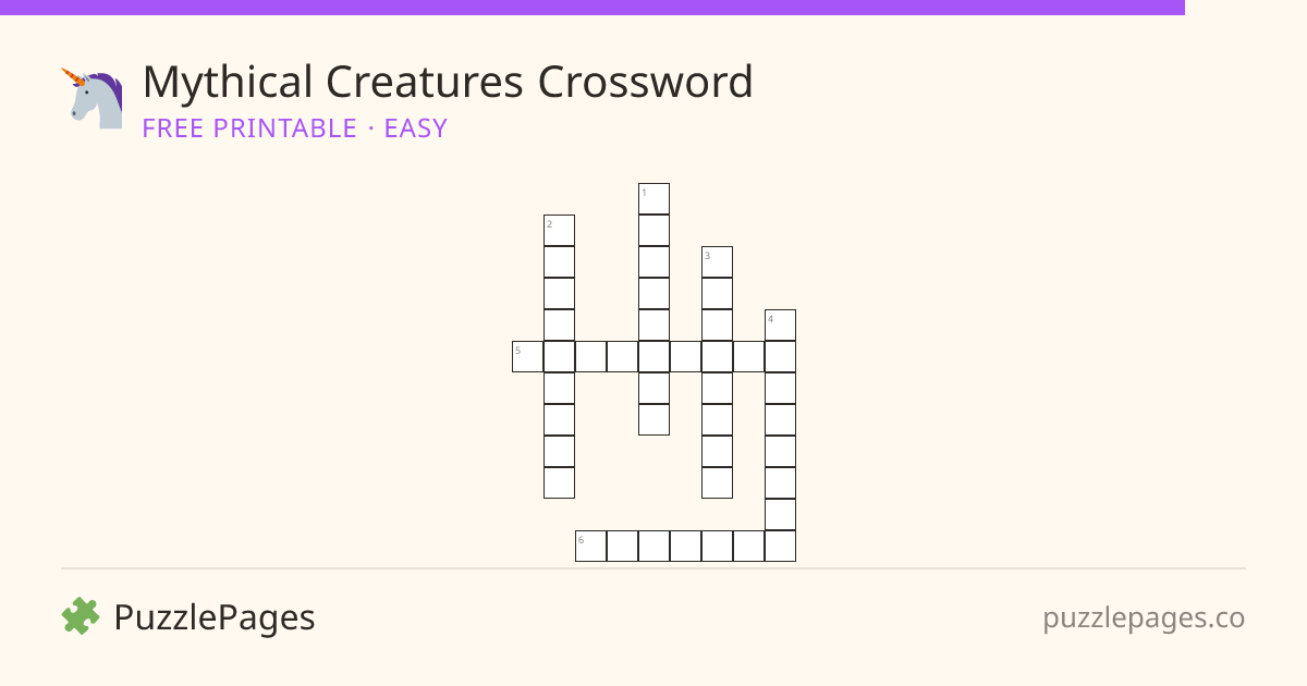 Mythical Creatures Easy printable crossword preview — free to print from PuzzlePages