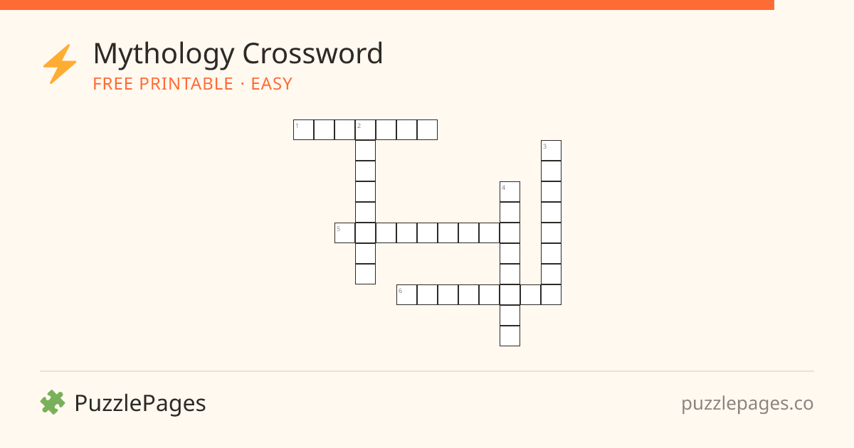Mythology Easy printable crossword preview — free to print from PuzzlePages