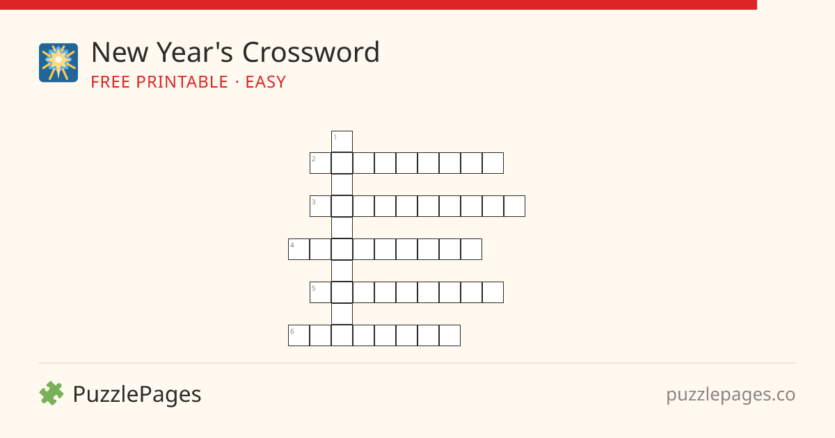 New Year's Easy printable crossword preview — free to print from PuzzlePages