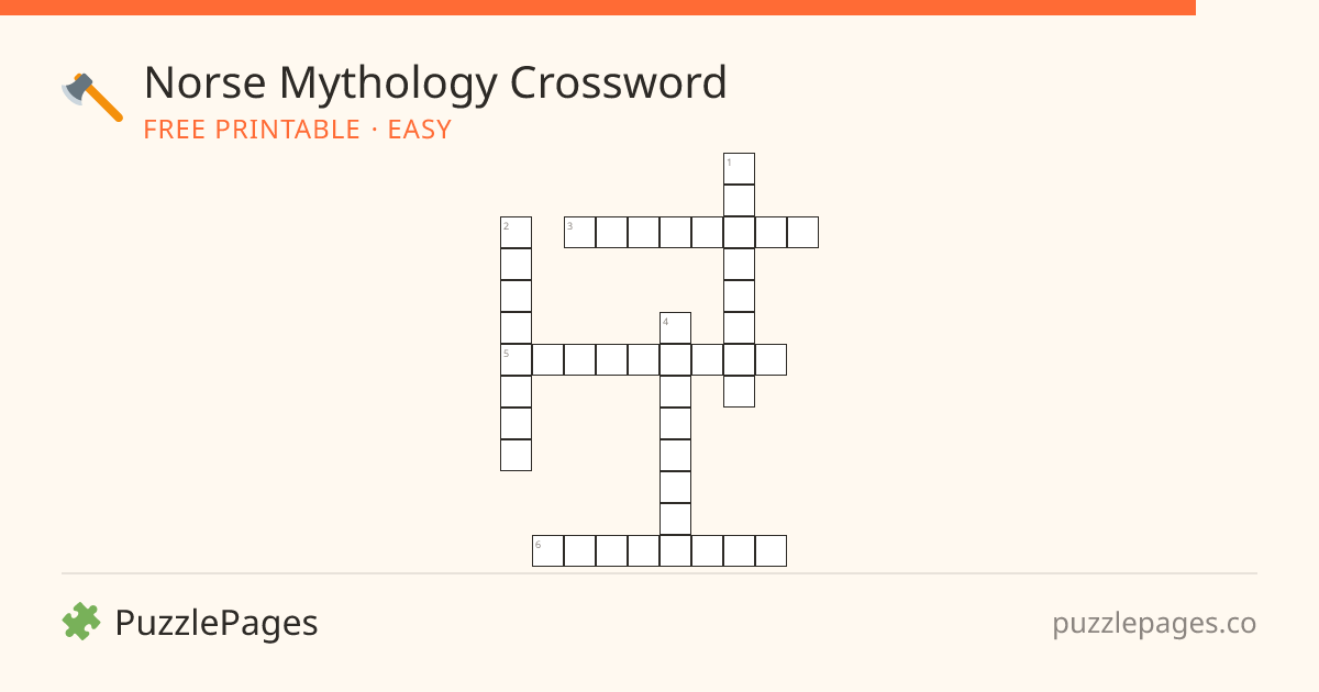 Norse Mythology Easy printable crossword preview — free to print from PuzzlePages