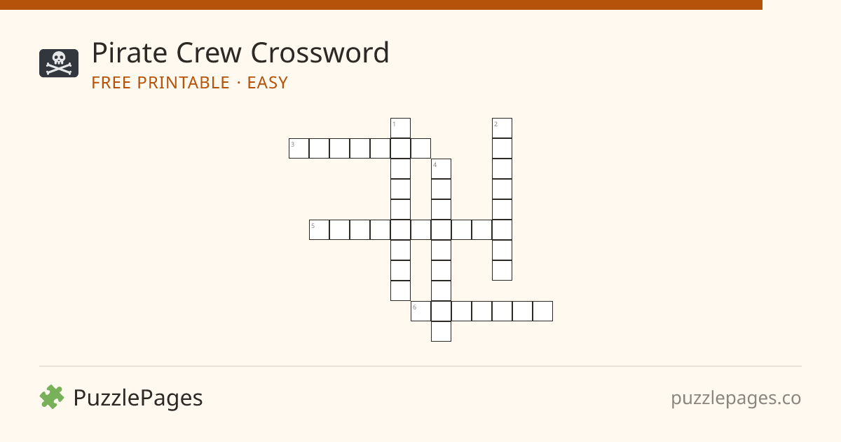 Pirate Crew Easy printable crossword preview — free to print from PuzzlePages