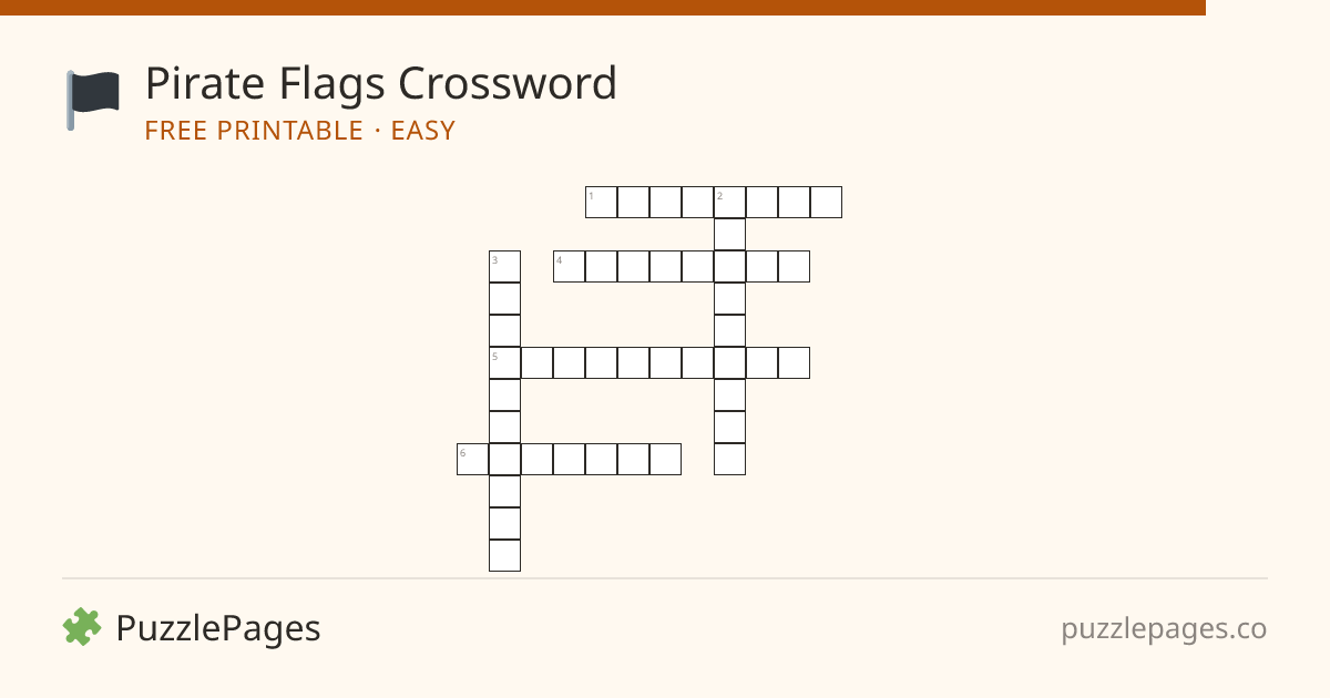 Pirate Flags Easy printable crossword preview — free to print from PuzzlePages
