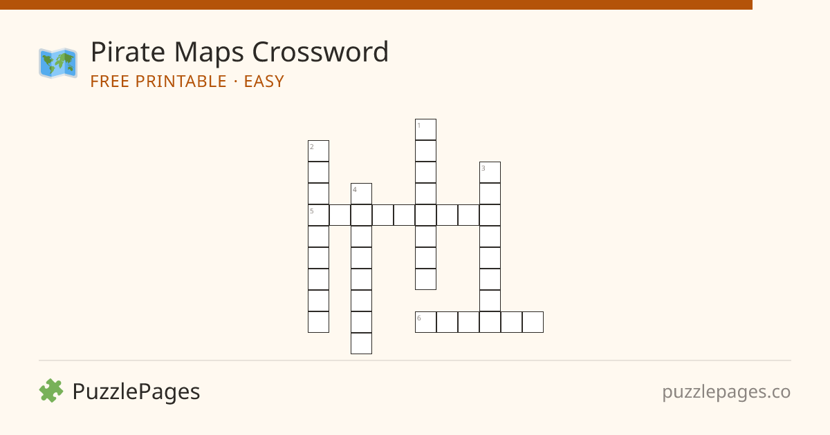 Pirate Maps Easy printable crossword preview — free to print from PuzzlePages