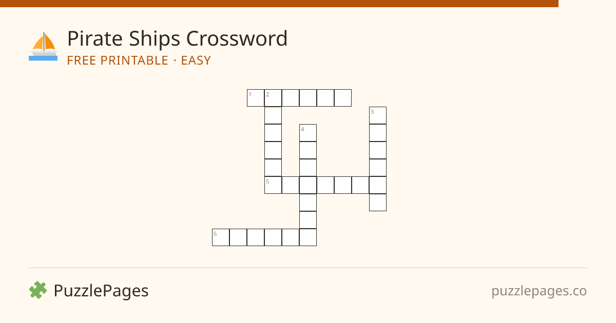 Pirate Ships Easy printable crossword preview — free to print from PuzzlePages