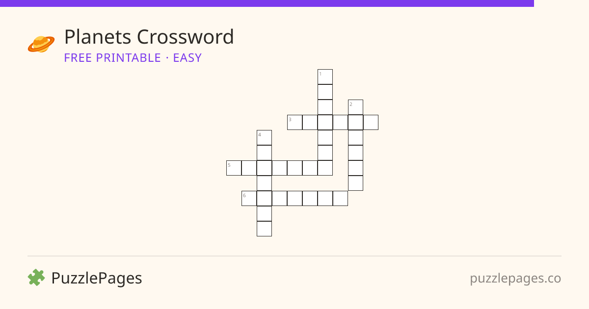 Planets Easy printable crossword preview — free to print from PuzzlePages