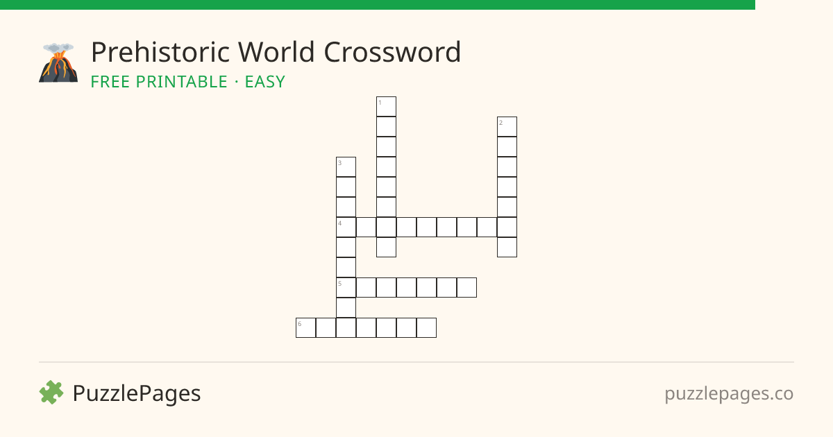 Prehistoric World Easy printable crossword preview — free to print from PuzzlePages