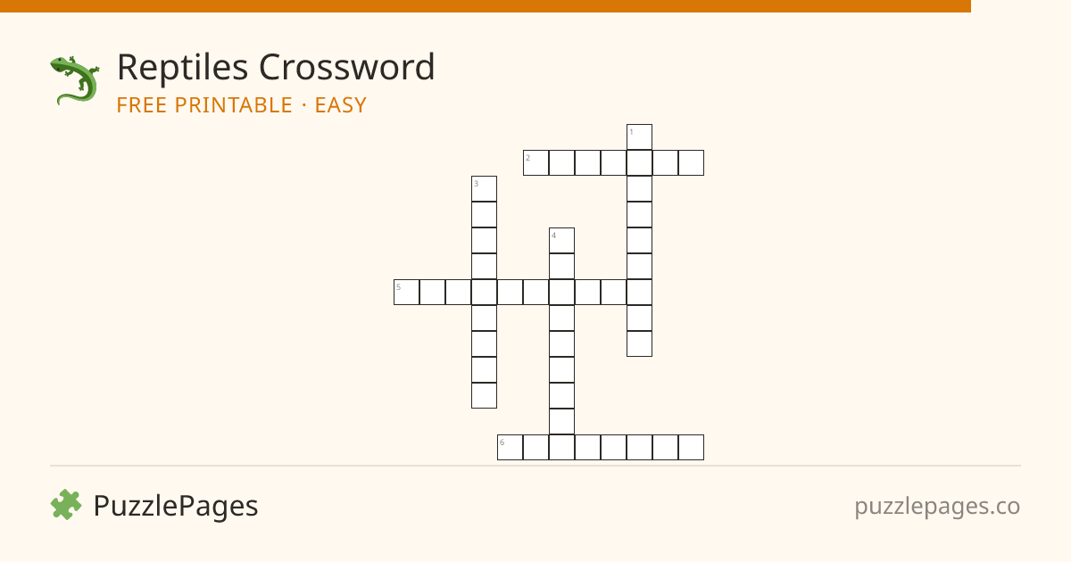 Reptiles Easy printable crossword preview — free to print from PuzzlePages