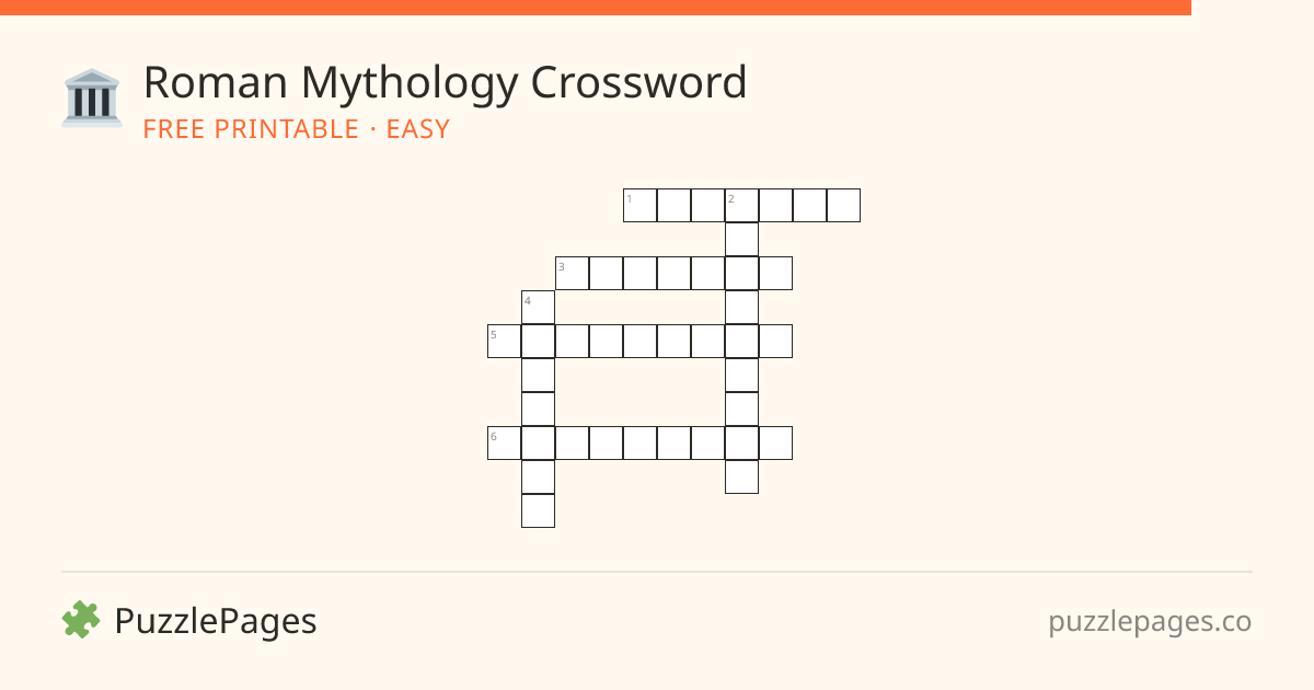 Roman Mythology Easy printable crossword preview — free to print from PuzzlePages