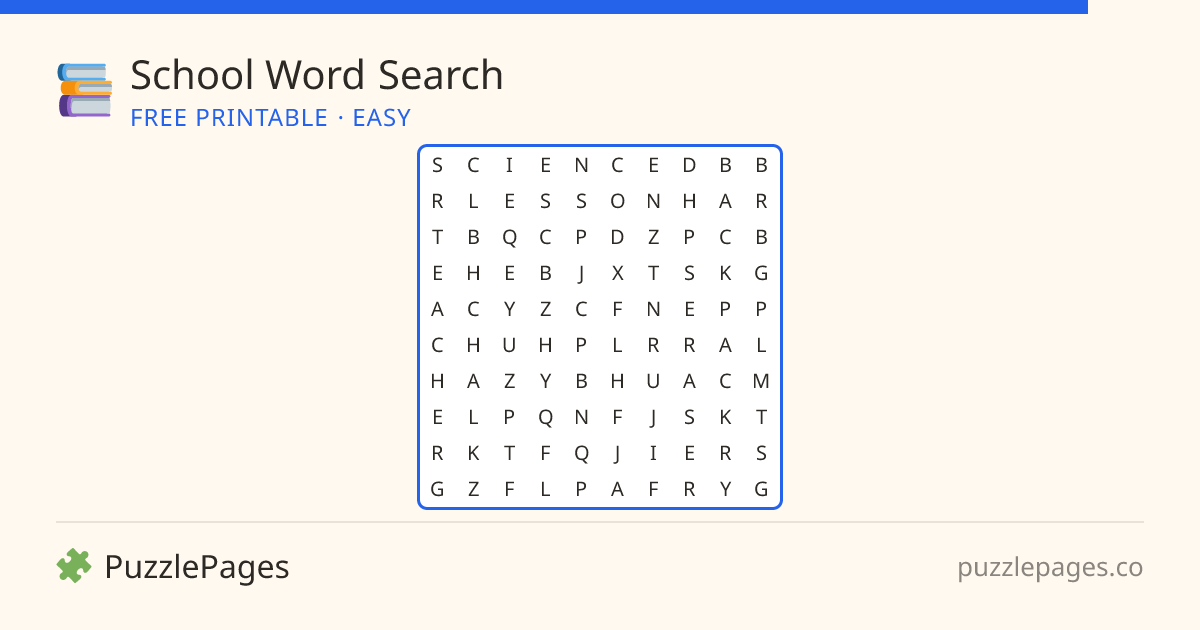 School Easy printable word search preview — free to print from PuzzlePages