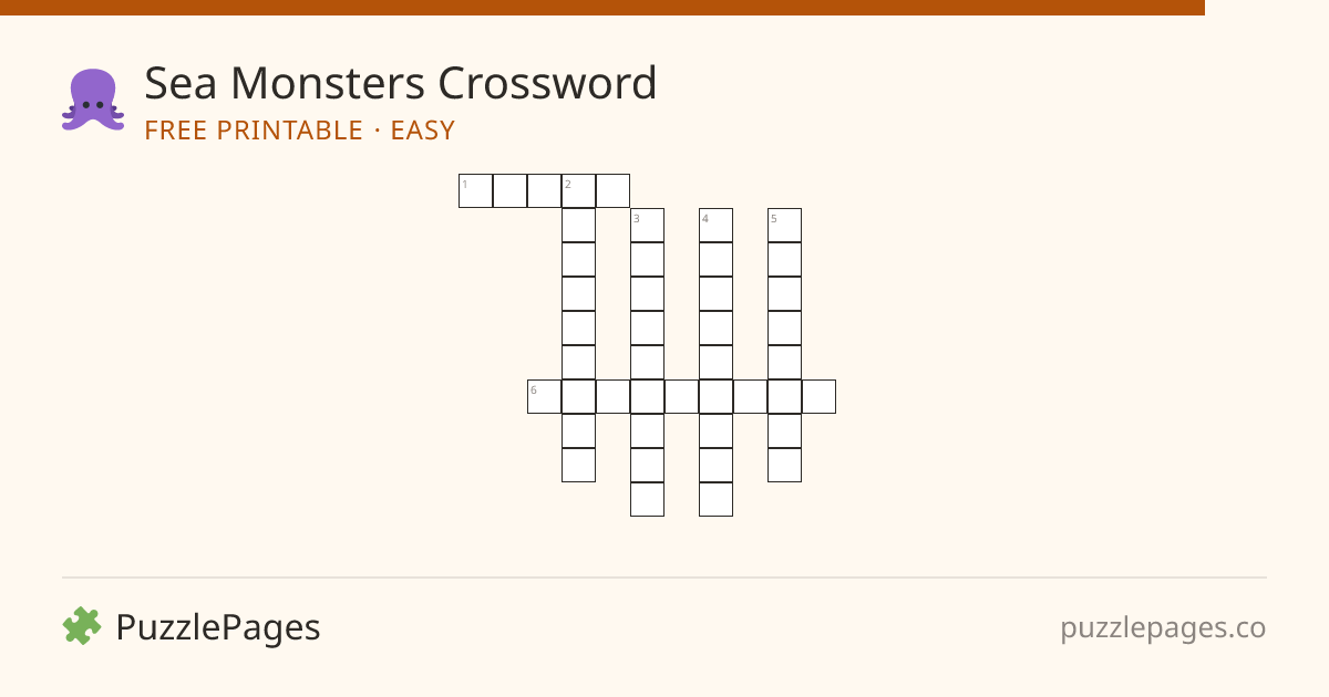 Sea Monsters Easy printable crossword preview — free to print from PuzzlePages