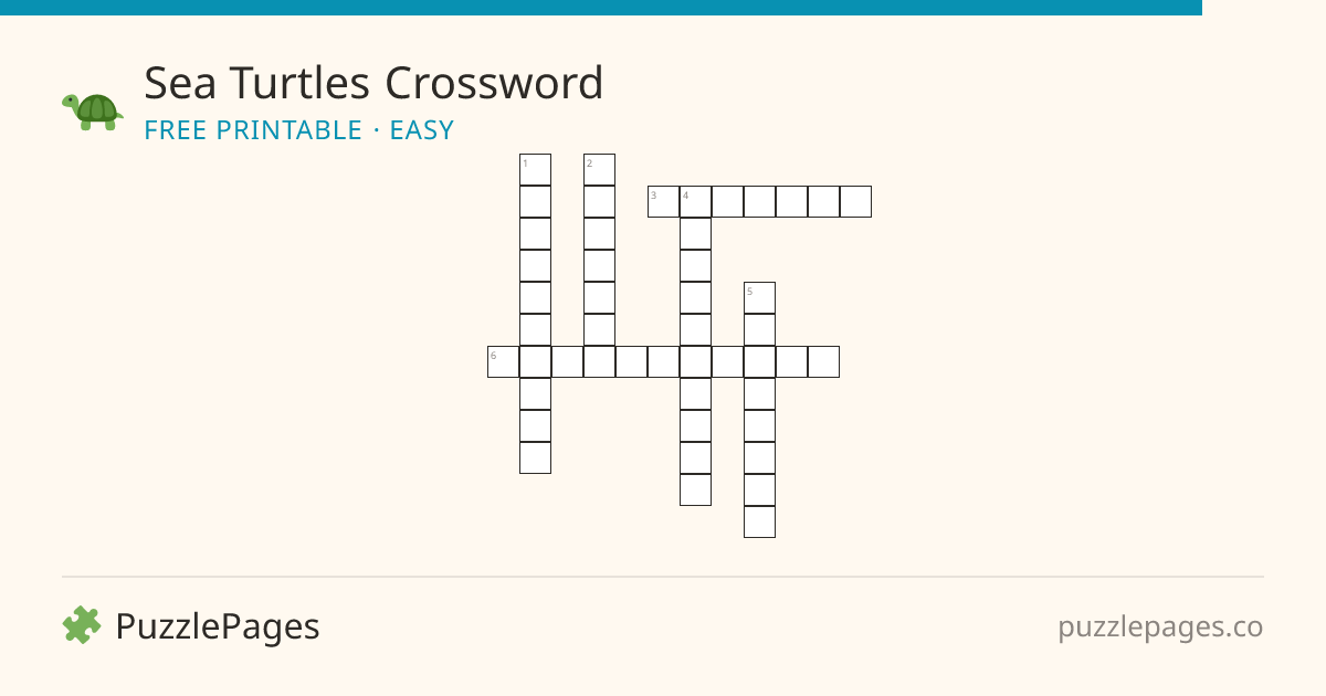 Sea Turtles Easy printable crossword preview — free to print from PuzzlePages