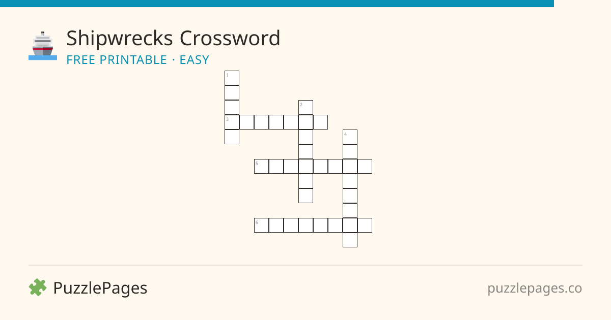 Shipwrecks Easy printable crossword preview — free to print from PuzzlePages