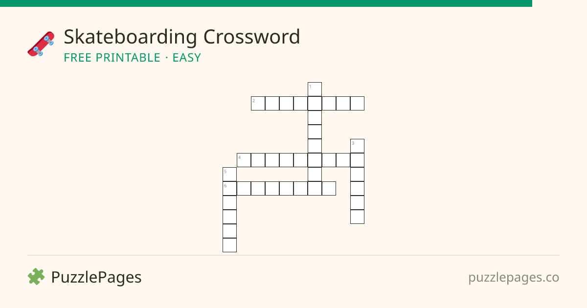 Skateboarding Easy printable crossword preview — free to print from PuzzlePages