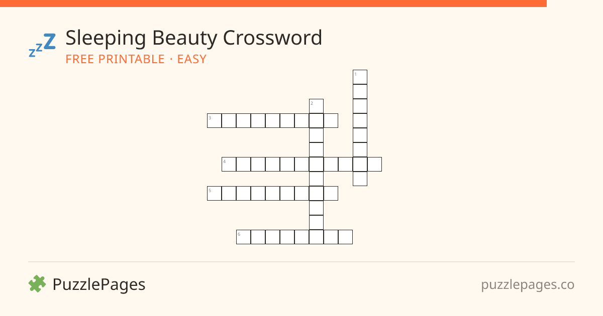 Sleeping Beauty Easy printable crossword preview — free to print from PuzzlePages