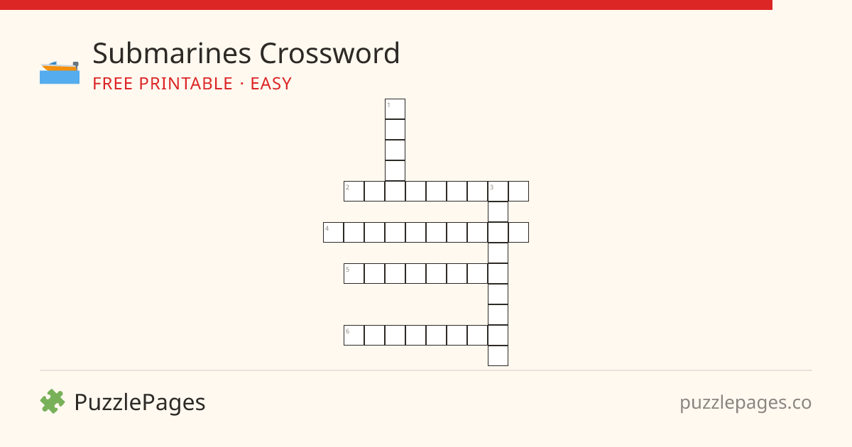 Submarines Easy printable crossword preview — free to print from PuzzlePages