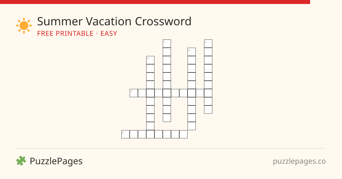 Summer Vacation Easy printable crossword preview — free to print from PuzzlePages