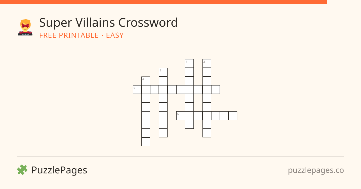 Super Villains Easy printable crossword preview — free to print from PuzzlePages