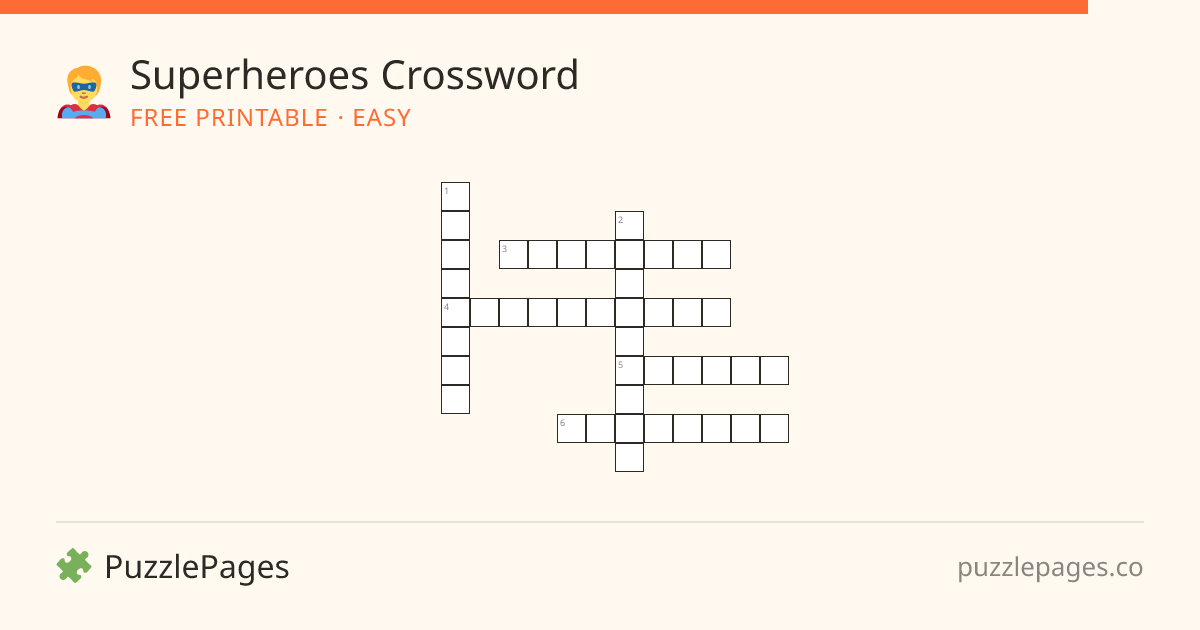 Superheroes Easy printable crossword preview — free to print from PuzzlePages