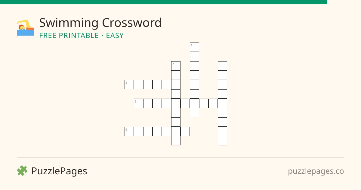 Swimming Easy printable crossword preview — free to print from PuzzlePages