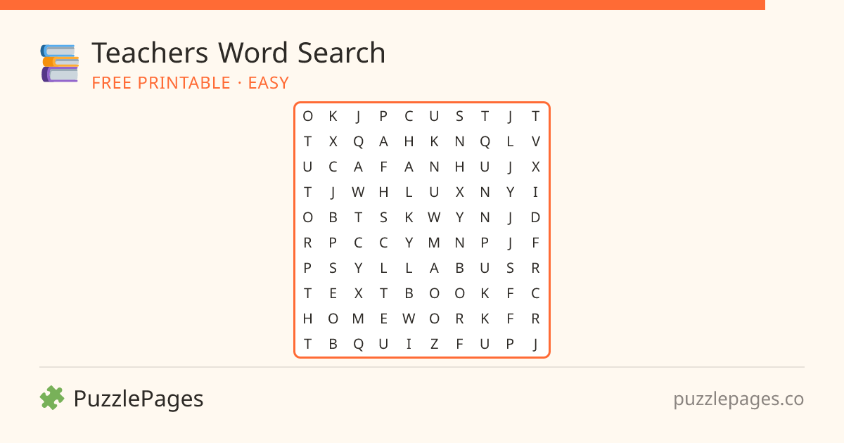 Teachers Easy printable word search preview — free to print from PuzzlePages