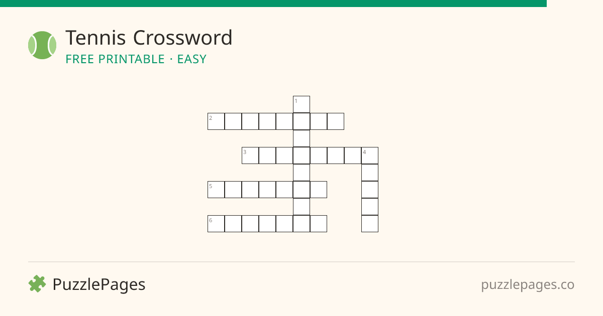 Tennis Easy printable crossword preview — free to print from PuzzlePages