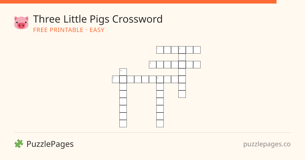 Three Little Pigs Easy printable crossword preview — free to print from PuzzlePages