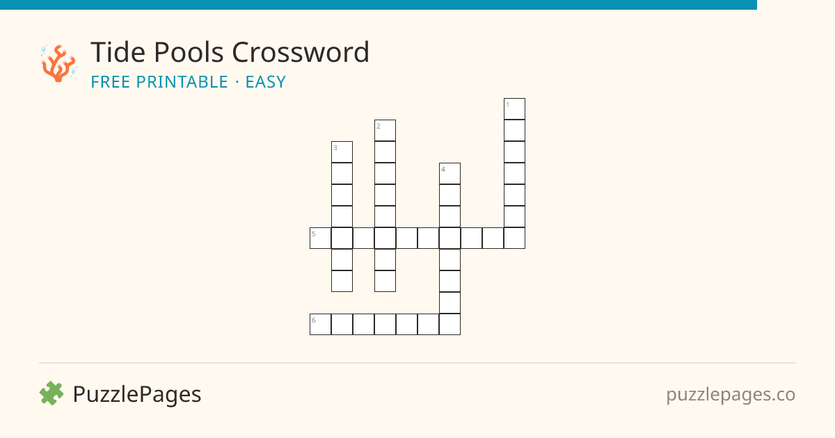 Tide Pools Easy printable crossword preview — free to print from PuzzlePages