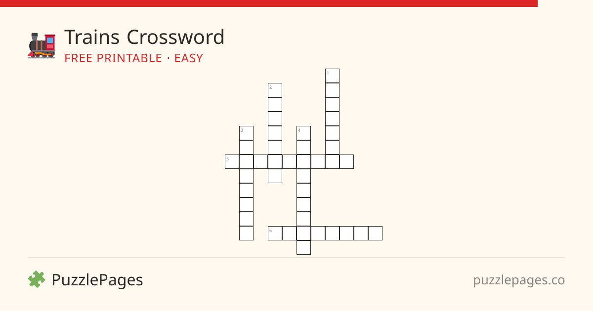Trains Easy printable crossword preview — free to print from PuzzlePages