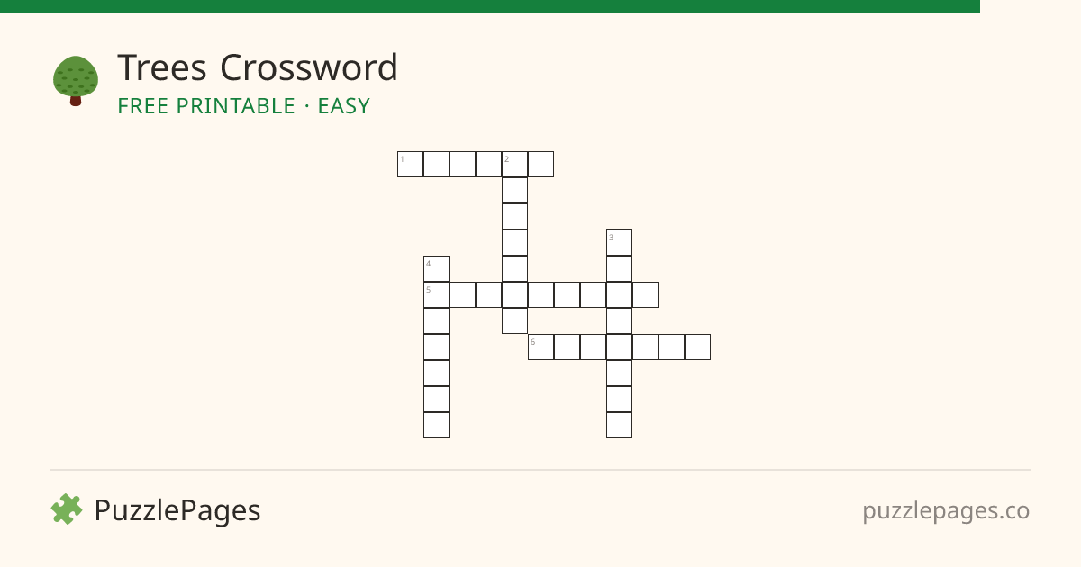 Trees Easy printable crossword preview — free to print from PuzzlePages