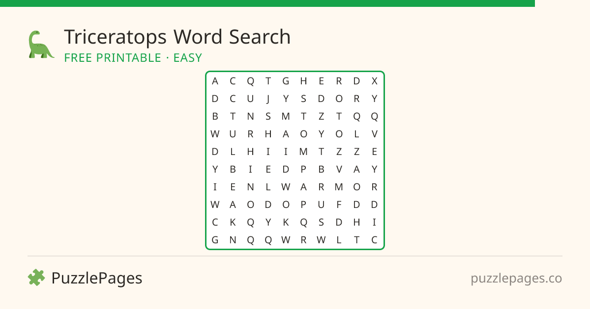 Triceratops Easy printable word search preview — free to print from PuzzlePages