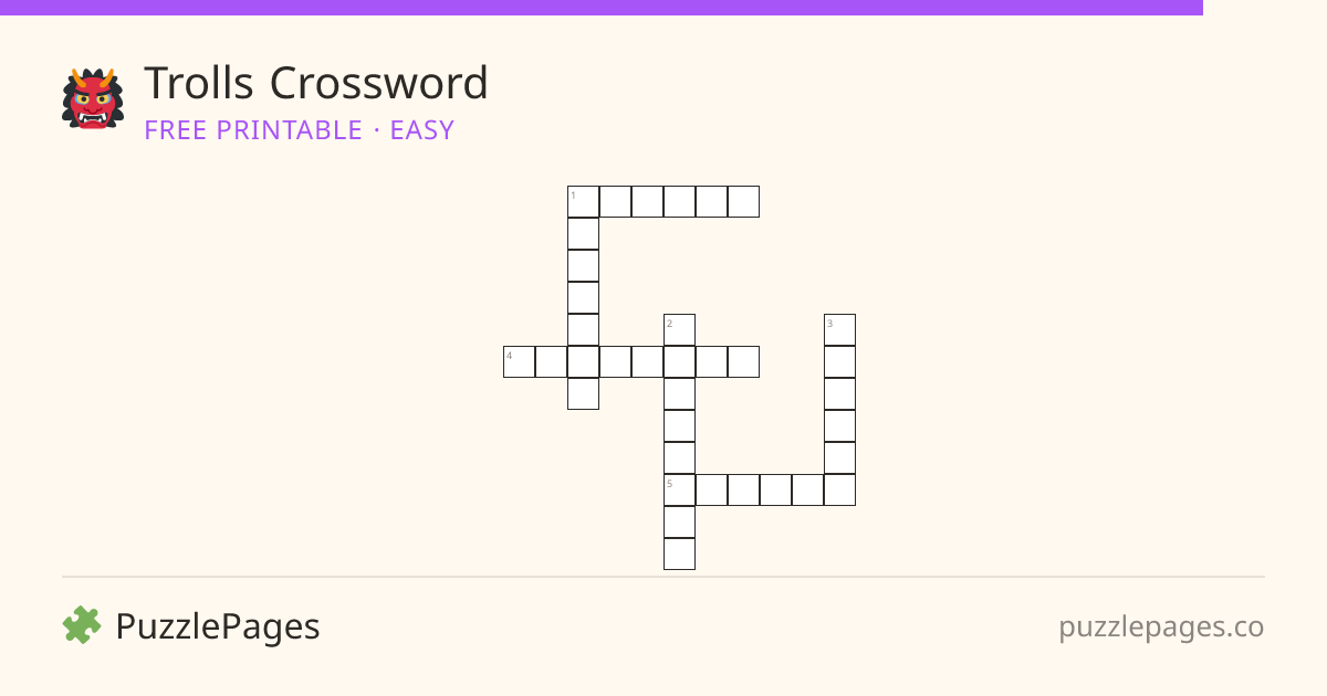 Trolls Easy printable crossword preview — free to print from PuzzlePages