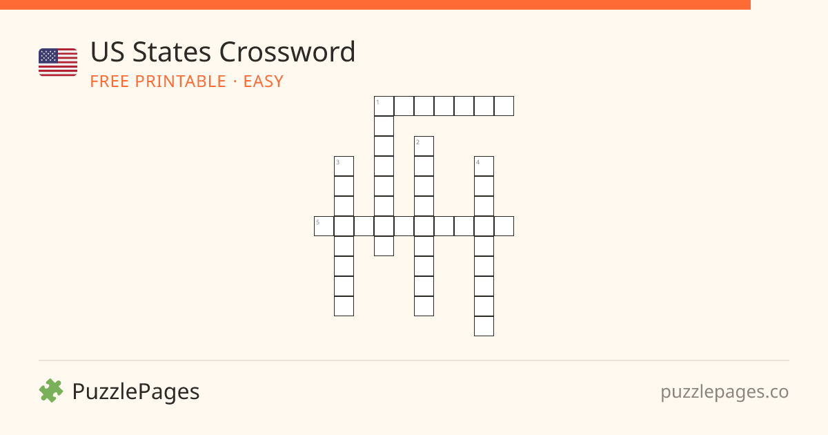 US States Easy printable crossword preview — free to print from PuzzlePages