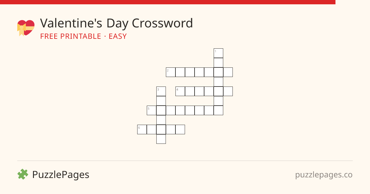 Valentine's Day Easy printable crossword preview — free to print from PuzzlePages