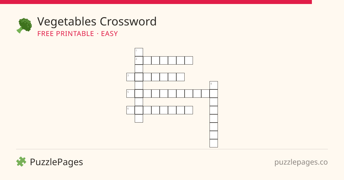 Vegetables Easy printable crossword preview — free to print from PuzzlePages