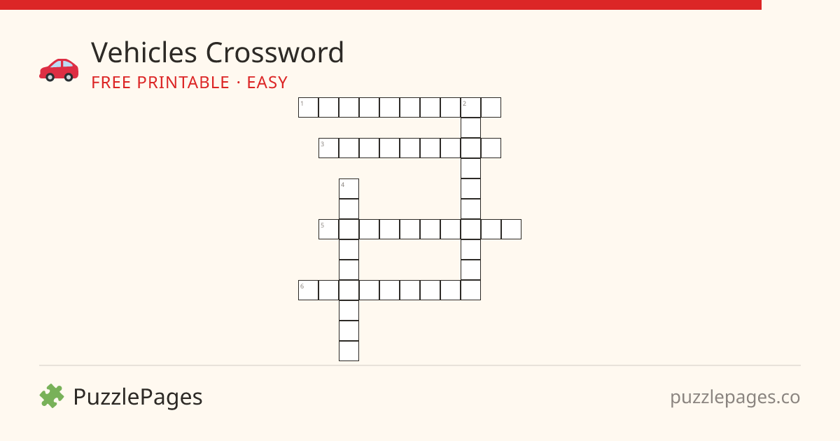 Vehicles Easy printable crossword preview — free to print from PuzzlePages