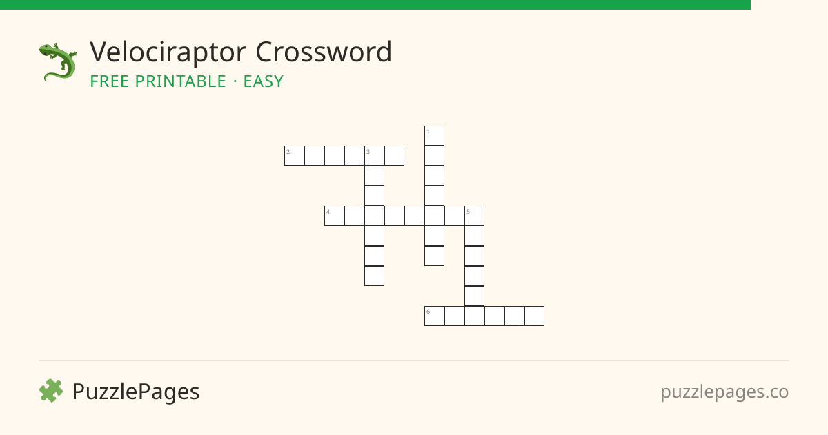 Velociraptor Easy printable crossword preview — free to print from PuzzlePages
