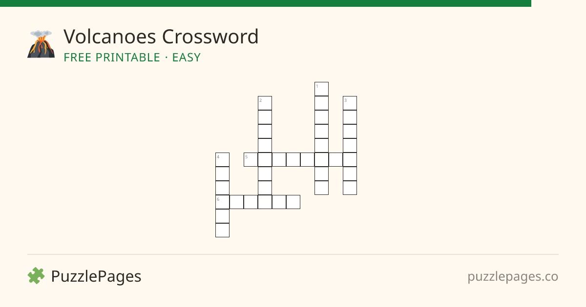 Volcanoes Easy printable crossword preview — free to print from PuzzlePages