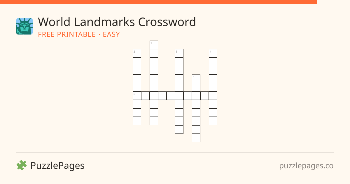 World Landmarks Easy printable crossword preview — free to print from PuzzlePages