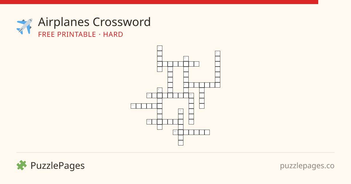 Airplanes Hard printable crossword preview — free to print from PuzzlePages