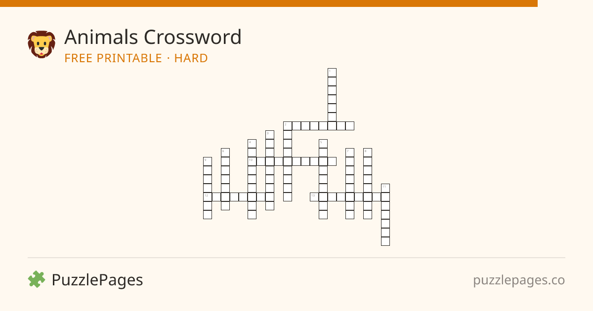 Animals Hard printable crossword preview — free to print from PuzzlePages