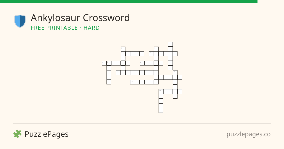 Ankylosaur Hard printable crossword preview — free to print from PuzzlePages