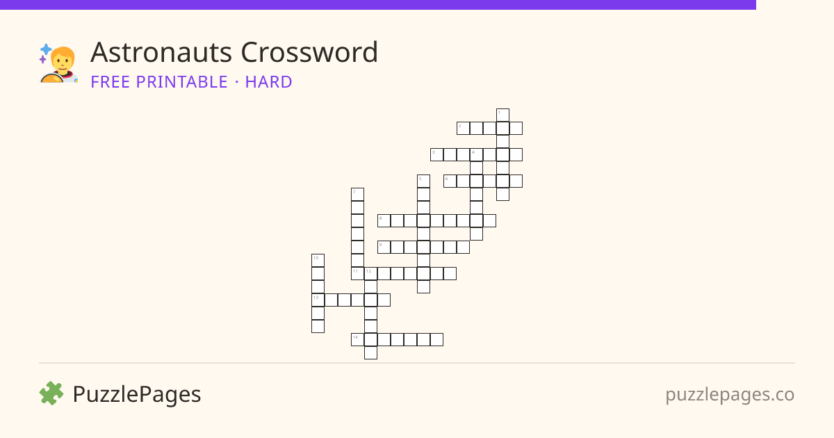 Astronauts Hard printable crossword preview — free to print from PuzzlePages