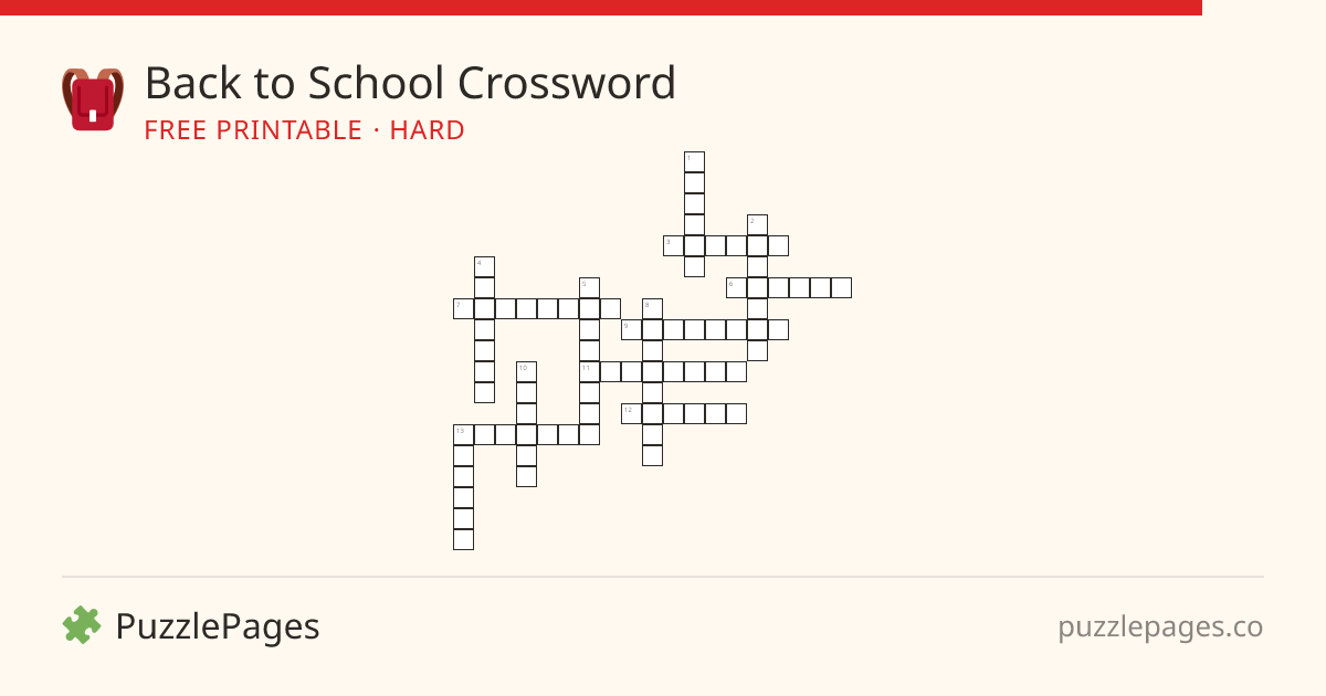 Back to School Hard printable crossword preview — free to print from PuzzlePages
