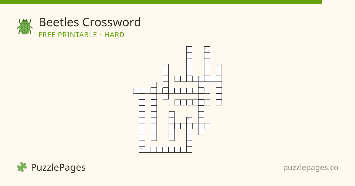 Beetles Hard printable crossword preview — free to print from PuzzlePages