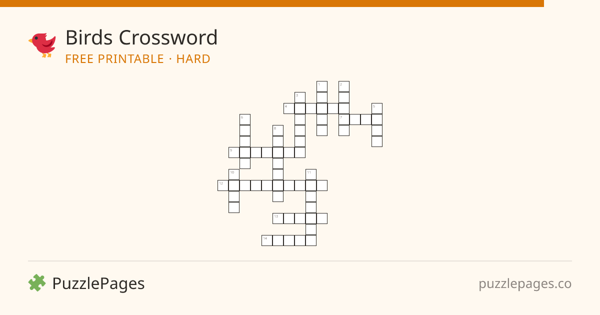 Birds Hard printable crossword preview — free to print from PuzzlePages