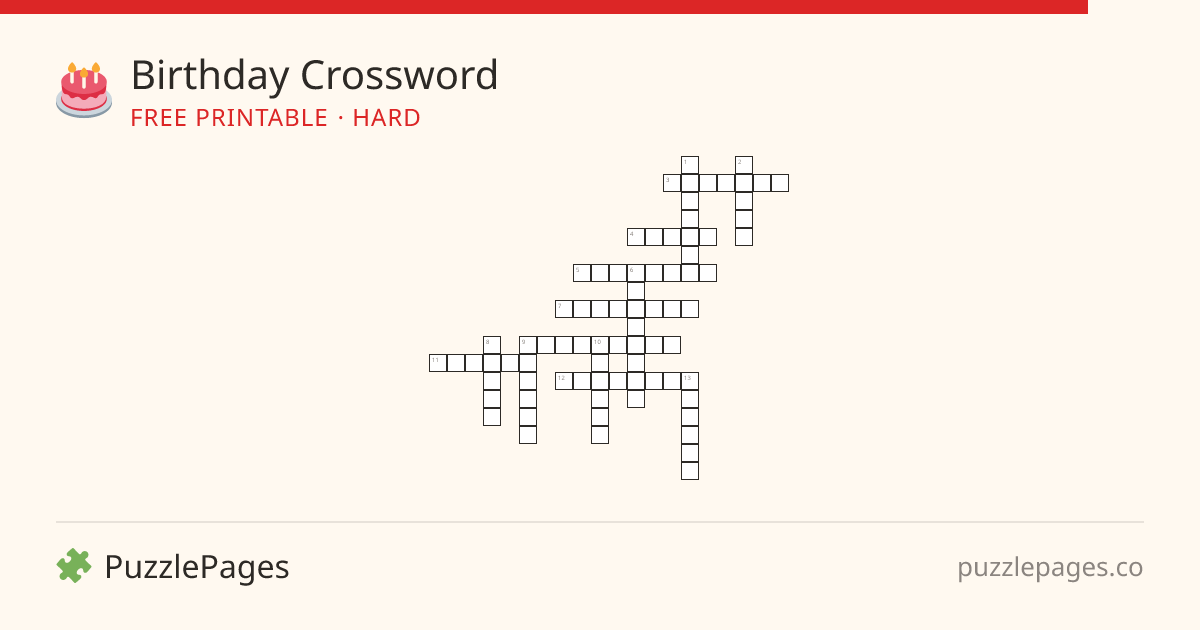 Birthday Hard printable crossword preview — free to print from PuzzlePages