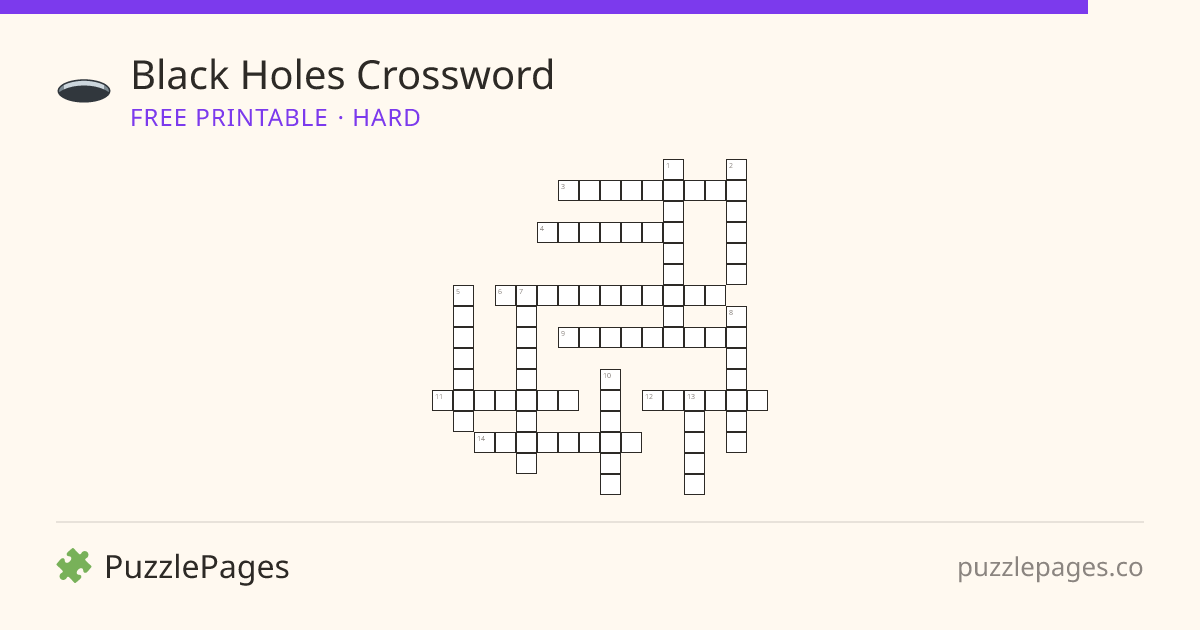Black Holes Hard printable crossword preview — free to print from PuzzlePages