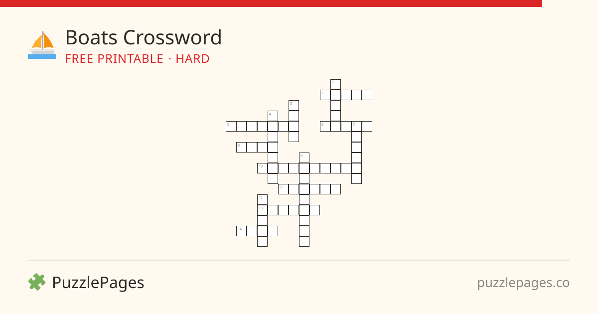 Boats Hard printable crossword preview — free to print from PuzzlePages